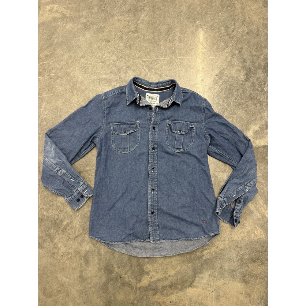 Levi Strauss Denim Shirt Mens Medium Blue Long Sleeve Two Horse Brand